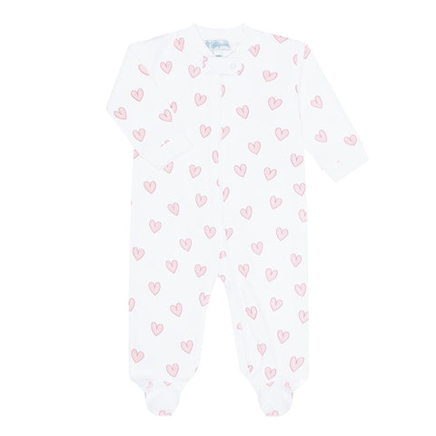 Pima Cotton Zipper Footie - Pink Hearts
