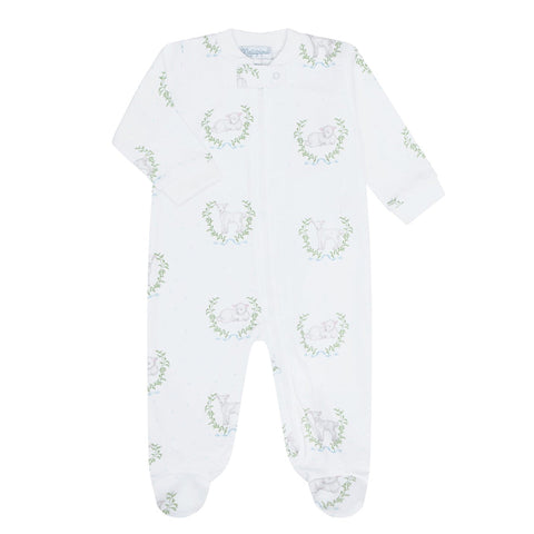 Pima Cotton Zipper Footie - Pink Lambs