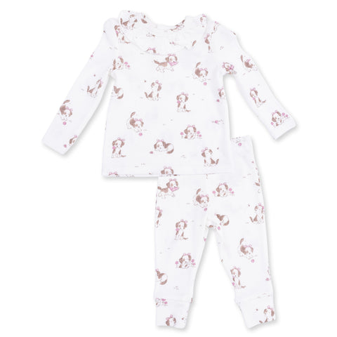 Bamboo Long Sleeve Ruffle Top and Pant - Pink Pups