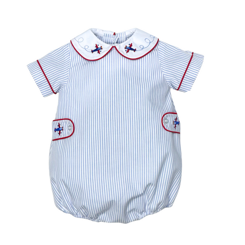 Cotton Blend Embroidered Bubble with Collar - Airplanes