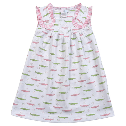 Pima Cotton Sleeveless Dress - Pink and Green Alligators