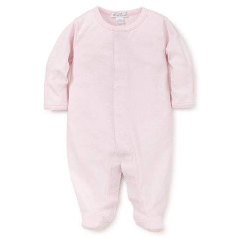 Pima Cotton Snap Footie - Pink with White Trim