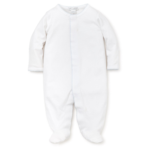 Pima Cotton Snap Footie - White with Blue Trim