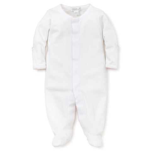 Pima Cotton Snap Footie - White with Pink Trim