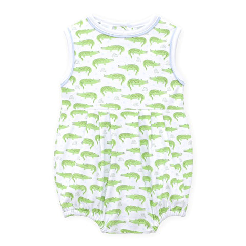 Pima Cotton Sleeveless Bubble - Bayou Baby with Blue Trim
