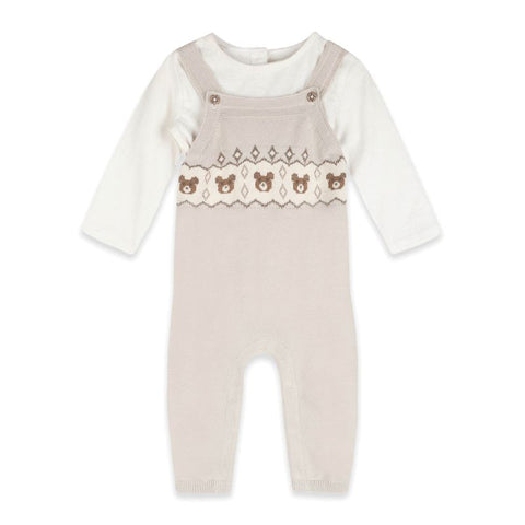 Organic Cotton Long Sleeve Knit Romper - Bear Fair Isle