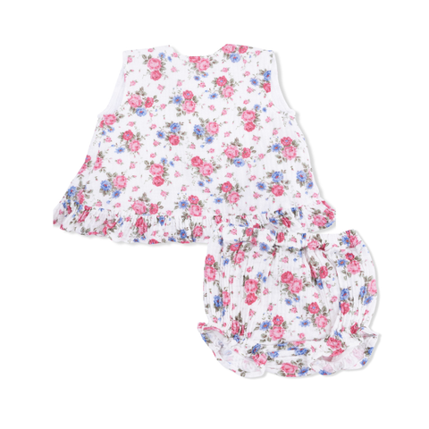 Muslin Ruffle Back Top & Diaper Cover - Cabbage Roses