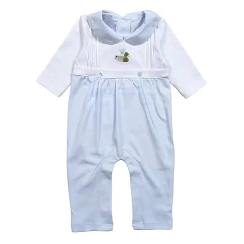 Pima Cotton Long Sleeve Romper- Mallard Embroidery