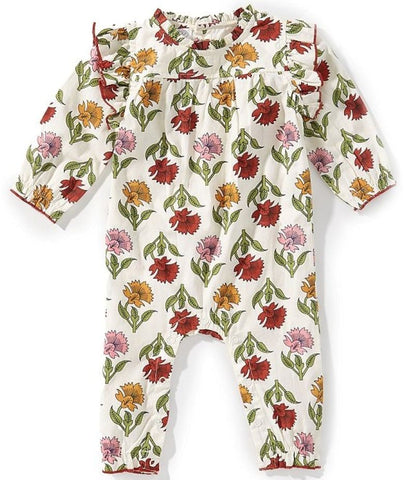 Cotton Ruffle Block Print Romper - Fall Floral