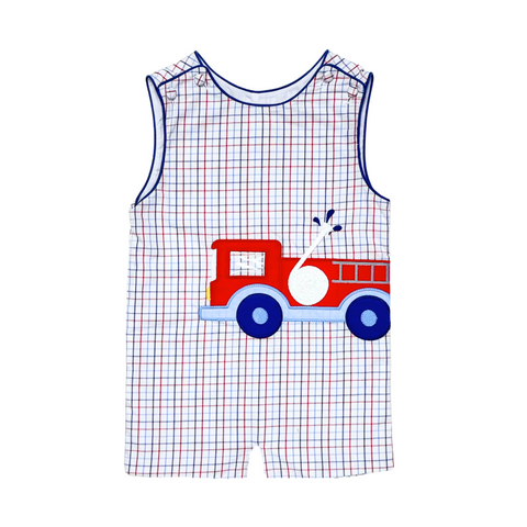 Cotton Blend Sleeveless Applique Jon Jon - Firetrucks