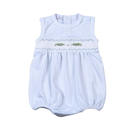 Pima Cotton Sleeveless Smocked Embroidered Bubble - Alligators