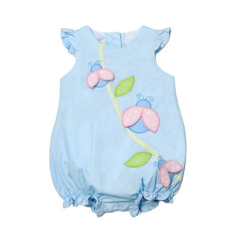 Cotton Blend Applique Bubble with Ruffle Sleeves - Ladybugs