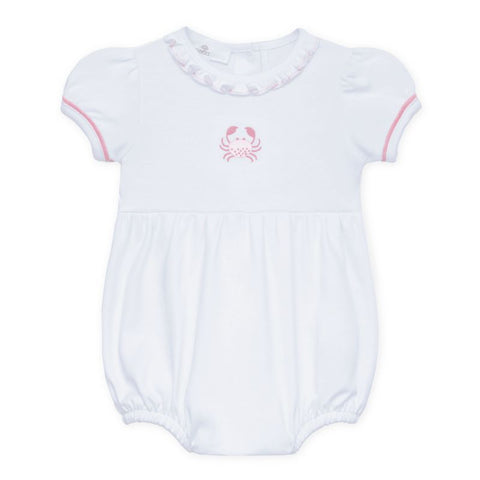 Pima Cotton Embroidered Ruffle Bubble - Little Crawlers in Pink