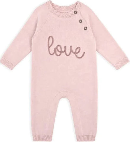 Organic Cotton Long Sleeve Knit Romper - LOVE Embroidered