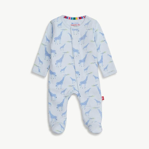 Organic Cotton Magnetic Footie - Jolie Giraffe in Blue