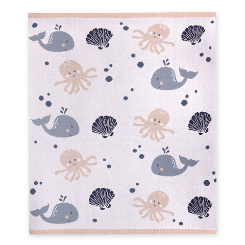 Organic Cotton Jacquard Knit Blanket - Ocean
