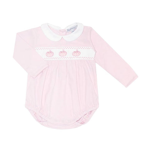 Pima Cotton Smocked Embroidered Bubble - Pumpkin Patch Pink