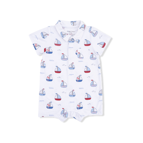 Bamboo Polo Short Romper - Bubbly Sailboats