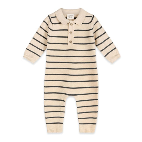 Organic Cotton Long Sleeve Knit Romper - Stripe & Collar