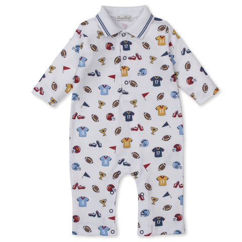 Pima Cotton Long Sleeve Polo Romper - Football Fever