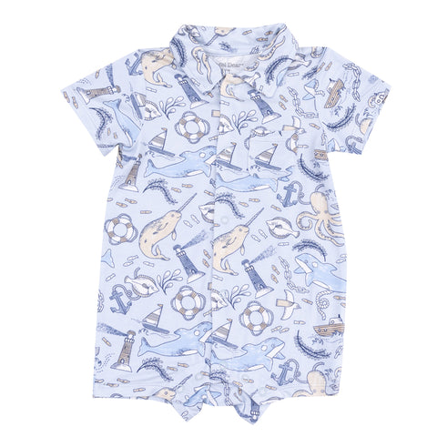 Bamboo Polo Short Romper - Nautical Notebook