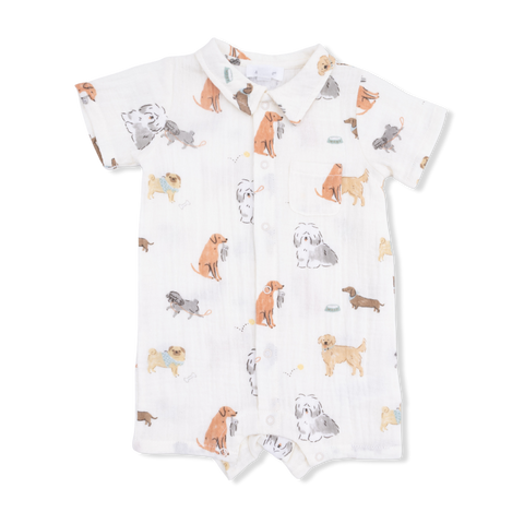 Muslin Polo Romper - Awesome Dogs