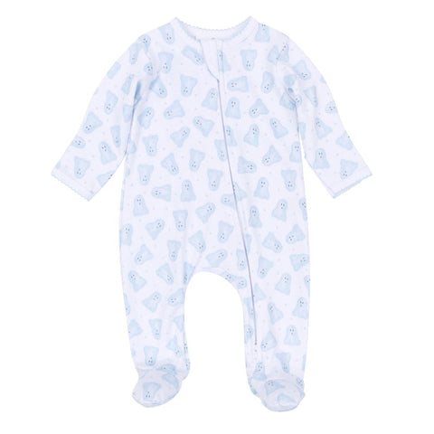 Cotton Zipper Footie - Baby Boo in Blue