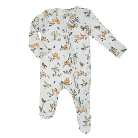 Bamboo Zipper Footie - Baby Foxes Blue