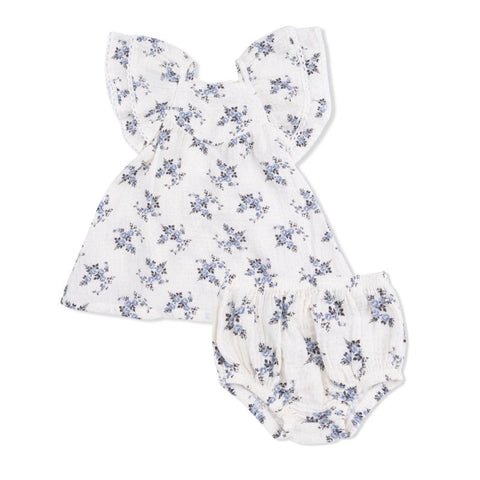 Muslin V-neck Ruffle Sleeve Dress & Bloomer - Belle Rosette Dot