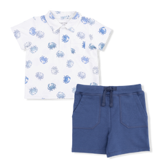 Bamboo Polo Shirt and Short Set - Blue Crabs - 3-6 Months