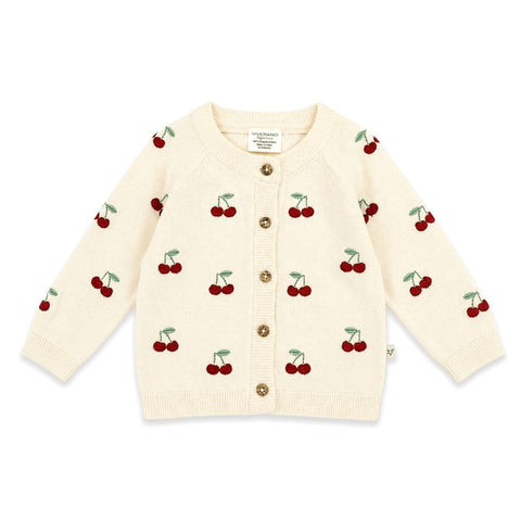 Organic Cotton Long Sleeve Knit Cardigan -  Cherry