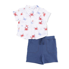 Muslin Shirt and Short Set - Crayon Crabs - 3-6 Months