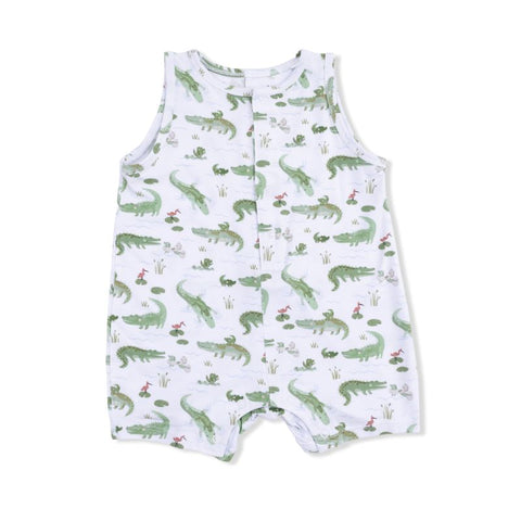 Bamboo Sleeveless Shortie Romper - Crayon Alligators