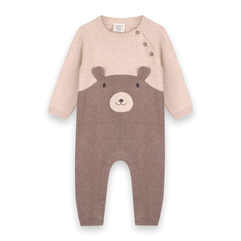 Organic Cotton Long Sleeve Knit Romper - Cuddly Bear