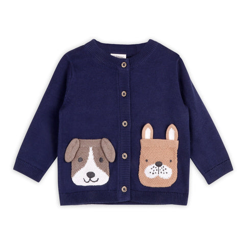 Organic Cotton Long Sleeve Knit Pocket Cardigan -  Dogs