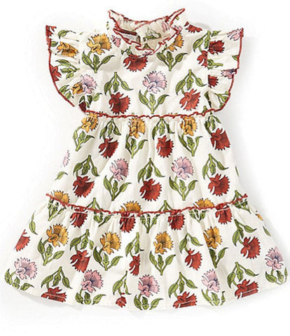 Cotton Ruffle Block Print Dress - Fall Floral