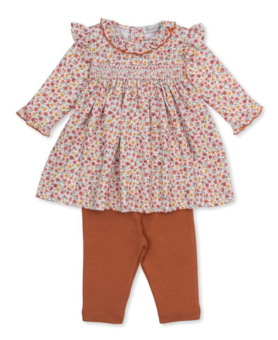 Pima Cotton Smocked Dress with Leggings - Fall Floral Gardens