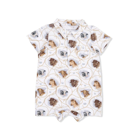 Bamboo Polo Short Romper - Farm Animals Rope