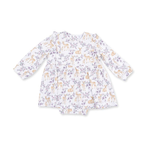 Bamboo Ruffle Bodysuit Dress - Floral Deer