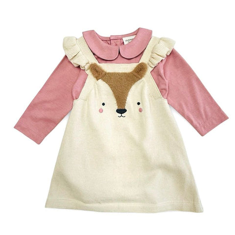 Organic Cotton Long Sleeve Jacquard Knit Dress - Fox