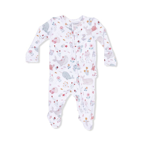 Bamboo Cotton Ruffle Zipper Footie - Garden Sea Creatures