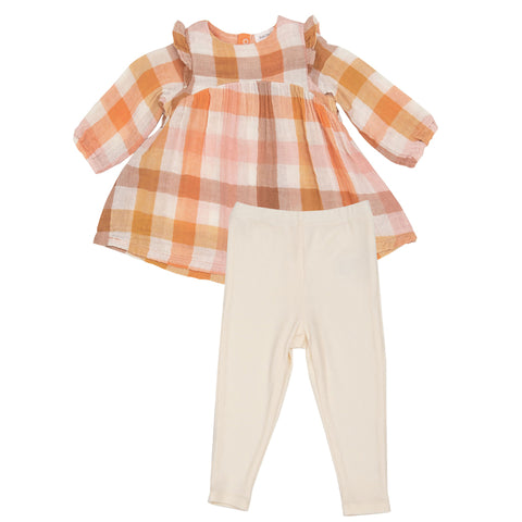 Muslin Long Sleeve Ruffle Dress Set - Harvest Plaid