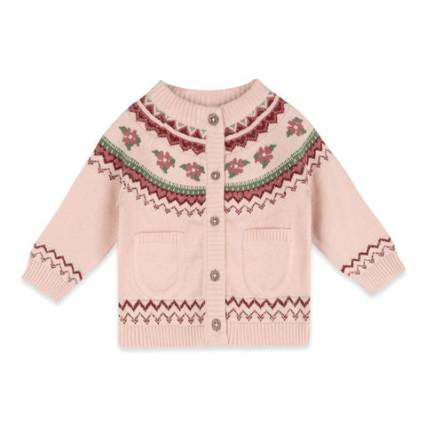 Organic Cotton Long Sleeve Fair Isle Knit Cardigan -  Lily Floral