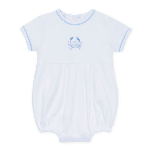 Pima Cotton Embroidered Bubble - Little Crawlers in Blue