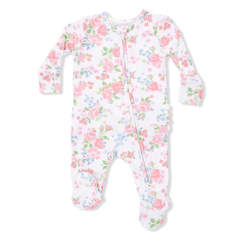 Bamboo Cotton Ruffle Zipper Footie - Cute Little Roses