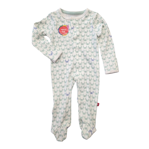 Organic Cotton Magnetic Footie - Green Tiny Crabs