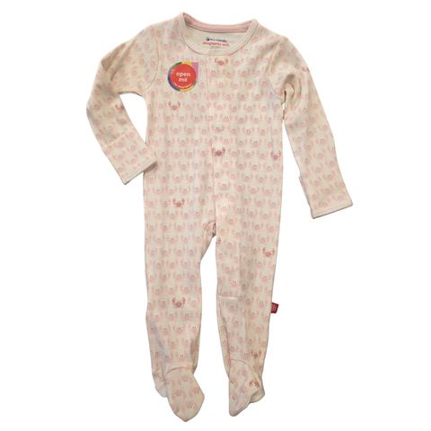 Organic Cotton Magnetic Footie - Pink Tiny Crabs