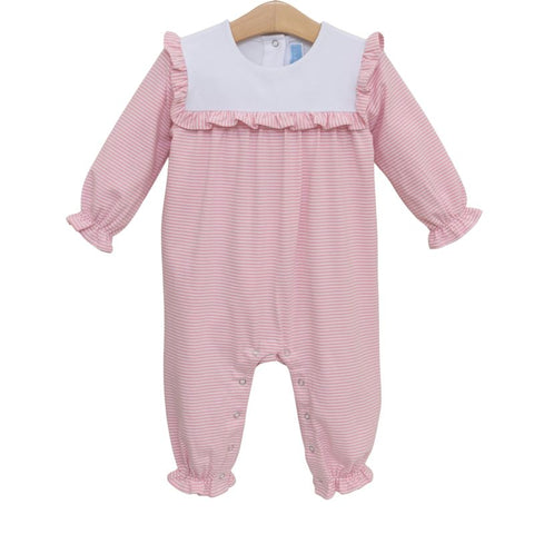 Cotton Long Sleeve Romper with Ruffles - Marie Stripe