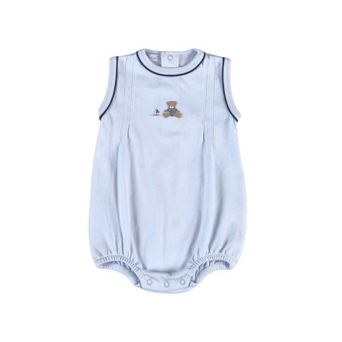 Pima Cotton Sleeveless Embroidered Bubble - Mariner Bear