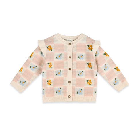 Organic Cotton Long Sleeve Jacquard Knit Cardigan -  Mia Bouquet